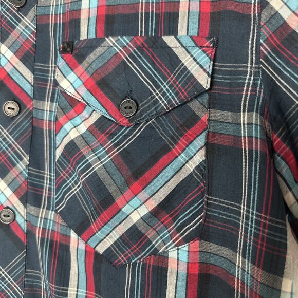 Element Skateboard Button Down Short Sleeve Men Medium Plaid Blue Lightweight - Picture 6 of 9